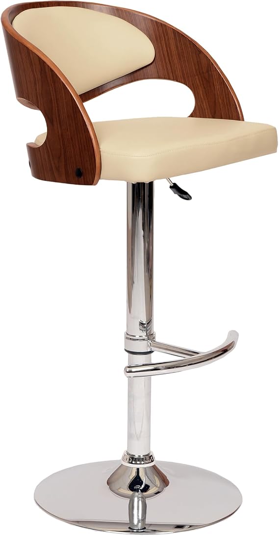 Armen Living Malibu Swivel Barstool in Cream Faux Leather and Chrome Finish