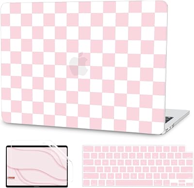 G JGOO Compatible with MacBook Air 13 inch Case 2025 2024 2023 2022 M4 A3240 M3 A3113 M2 A2681, Plastic Hard Shell for MacBook Air 13.6 inch Case Keyboard Cover Screen Protector, Pink Checkered