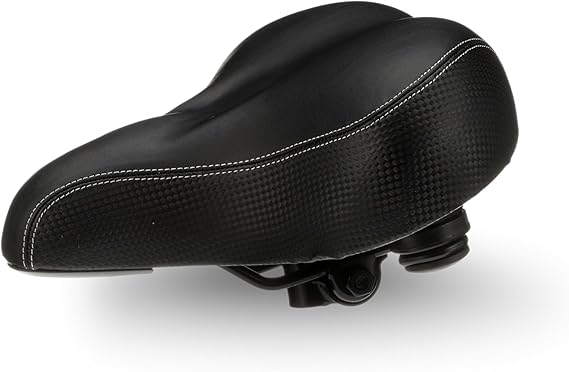 Extra Wide Replacement Saddle - Fits Indoor & Outdoor Bicycles - Steel Spring & Elastomer Suspension - Center Cutout - Memory Foam