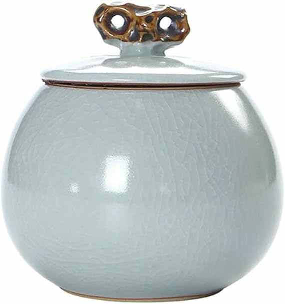 Ceramic Tea Caddy Ru Kiln Sealed Tea Canister for Tieguanyin Pu'er Tea, Airtight Storage Jar with Cover~/
