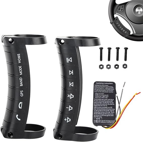 Universal Wireless Steering Wheel Control - Compatible with Car DVD/Radio/Navigation Systems, Plug & Play Remote Button(Black)