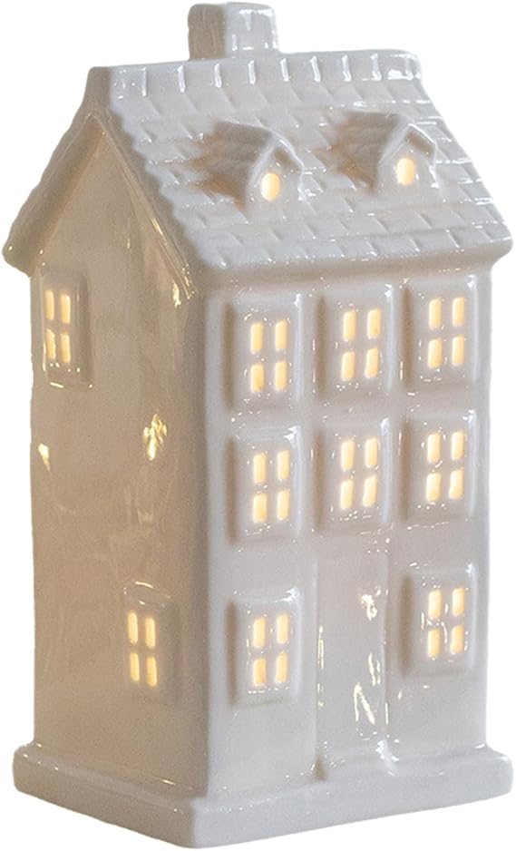 Holiday Festival Ceramic Village Home Statue Figurine LED Light Christmas Lights Decoration Home Decor Supplies Miniature