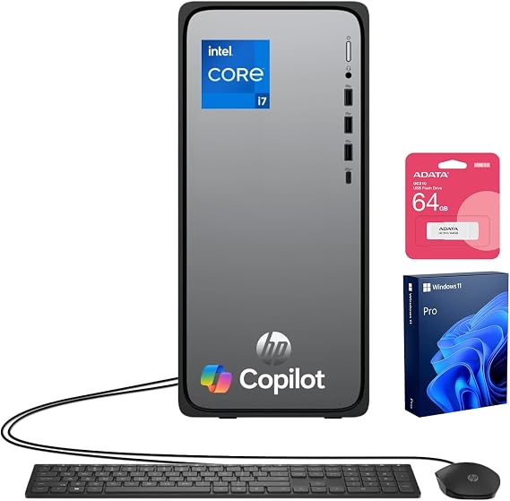 HP 2026 Omnidesk (Envy Next Brand) M02 AI Copilot Business Tower Desktop, Core i7-14700, 16GB DDR5, 1TB SSD, Wired KB & Mouse, Wi-Fi 6, Bluetooth, W11P, Bundle with ADATA 64GB USB Flash Drive