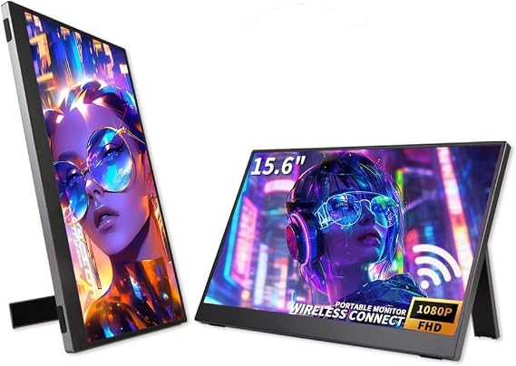 QQU 15.6 Inch Wireless Portable Monitor, HDR Eye Careful Gaming Monitor, FHD IPS/HDR Computer Screen Extender with Built-in Speakers, Compatible with Laptop PC Phone PS4/PS5 Switch
