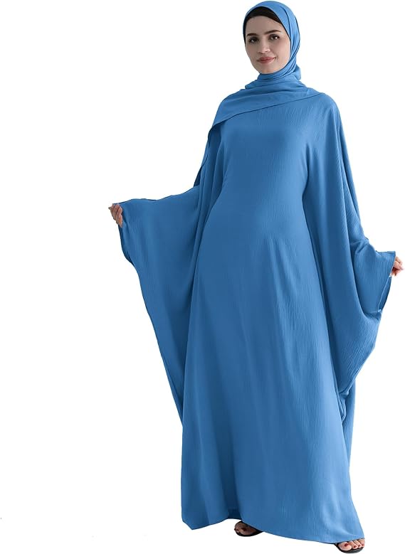 ODIZLI Abayas For Women Muslim Dubai Full Cover Kaftan Shirt Dress Batwing Sleeve Prayer Dress With Hijab