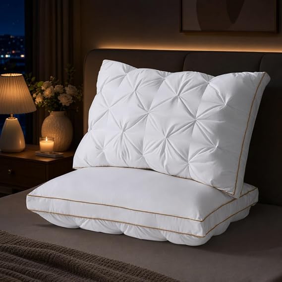 Support Bed Pillow Queen Size Set of 2 Super Soft Down-Alternative Filling with Cotton Cover, Hotel Quality for Side Sleepers, Breathable & Oeko-TEX Certified