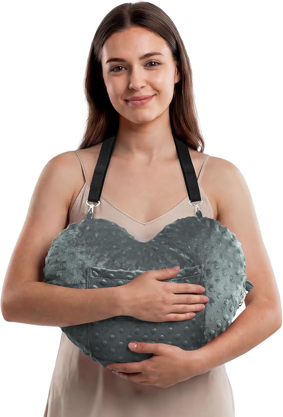 Heart Surgery Pillow & Hysterectomy Pillow, Chest and Abdominal Support Pillow with Dual Straps, Heart-Shaped Sternum and Incision Protection Pillow for Post Surgery Recovery (Grey)