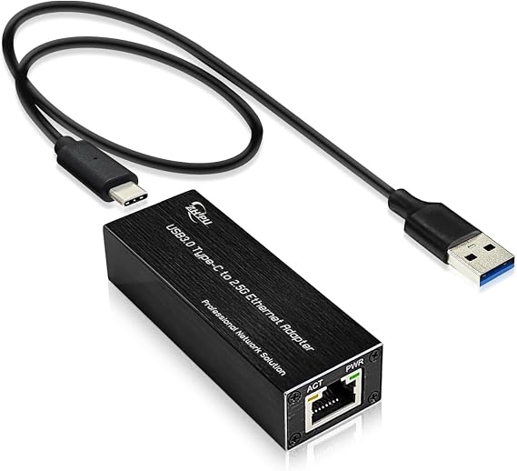 USB3.0 to 2.5G RJ45 Ethernet Adapter, Type-C to 2.5Gbps LAN Network Card, 10/100/1000M/2.5Gbps Ethernet NIC Network Adapter for Windows/Linux