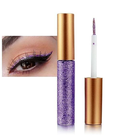 Glitter Eyeliner Liquid, Purple Glitter Eyeliner, Long-lasting Waterproof Quick-Drying Shimmer Eye Liner, Ultra-Fine Tip High-Pigmented Purple Sparkle Liquid Eye Liner for Party Festival