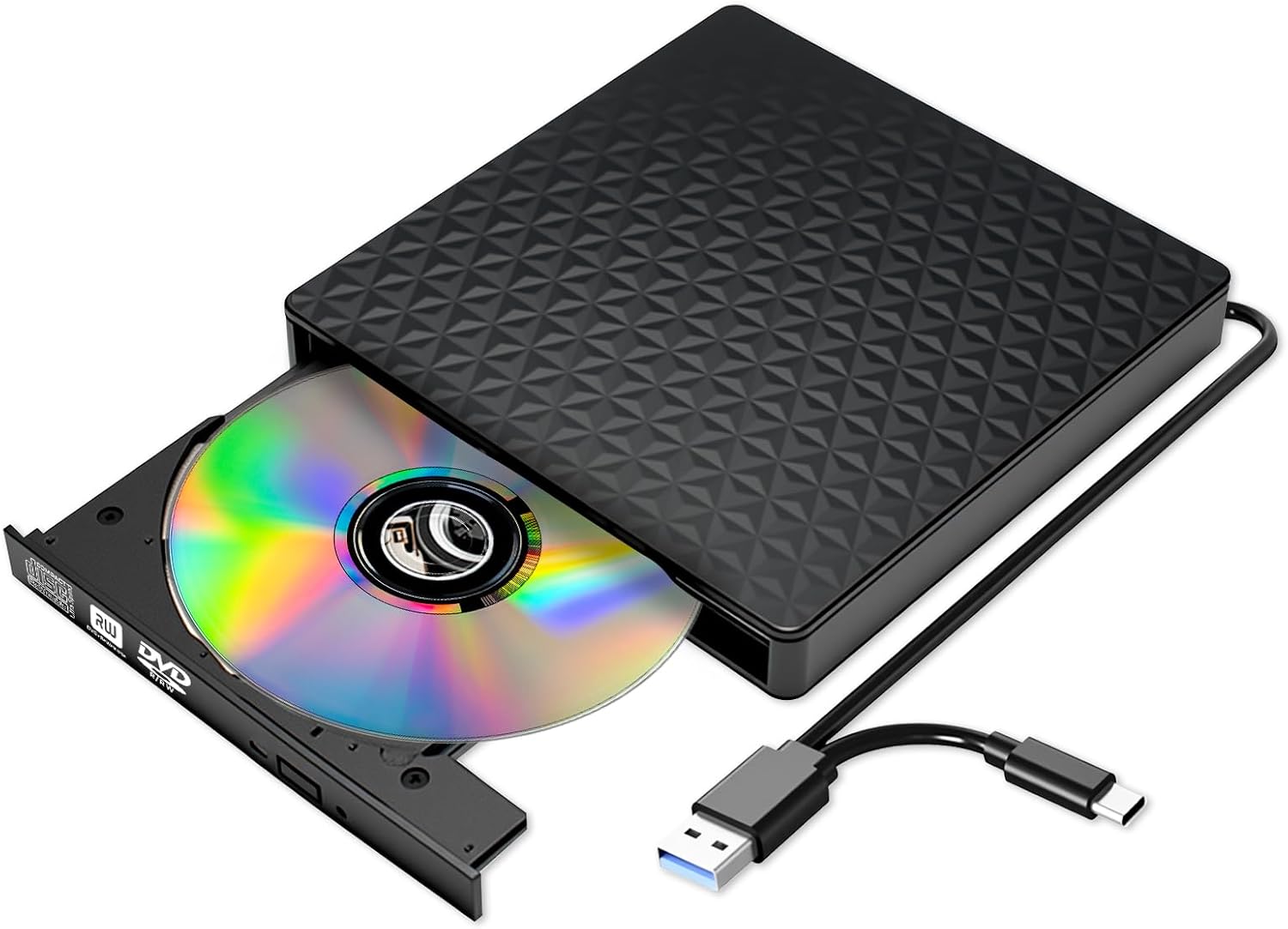 External CD DVD Drive, Ultra-Slim CD ROM Burner Reader Writer Drive Portable DVD Player, USB 3.0 and Type-C Optical, Compatible with Laptop Desktop PC Windows XP/7/8/10/11 MacBook Mac OS Linux