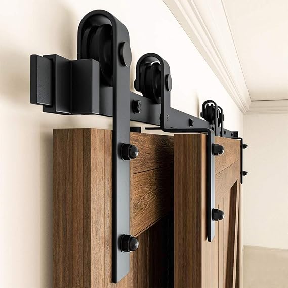 5FT/152cm Sliding Barn Door Kit - Hardware for Double Door Max Width 76cm