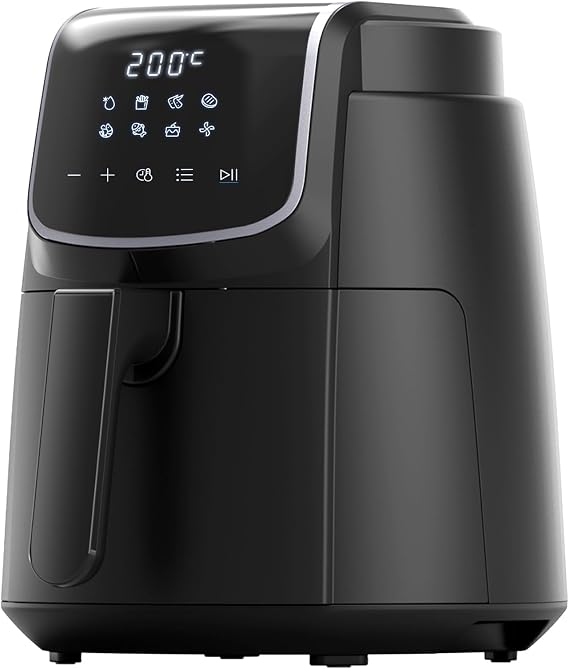 Midea Hot Air Fryer 4L AirFryer with LED Touch Screen 35-200°C 8 Cooking Functions Dishwasher Safe 41 Recipes Baking Grilling Defrosting Shake Alarm HeatXpress Technology 90% Less Oil