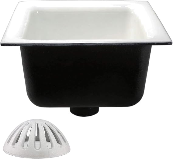 GSW Floor Sink with Dome Strainer, Cast Iron Body & Ceramic Surface 12W x 12L x 6H - Perfect for Restaurant, Bar, Buffet (2 Drain)