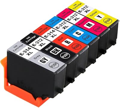 BuyInk Compatible Ink cartridge Replacement for Photo XP-15000 312 312XL 314 E-312XL T-312XL, Grey, Red, Cyan, Yellow, Magenta, Black, 6 Pack