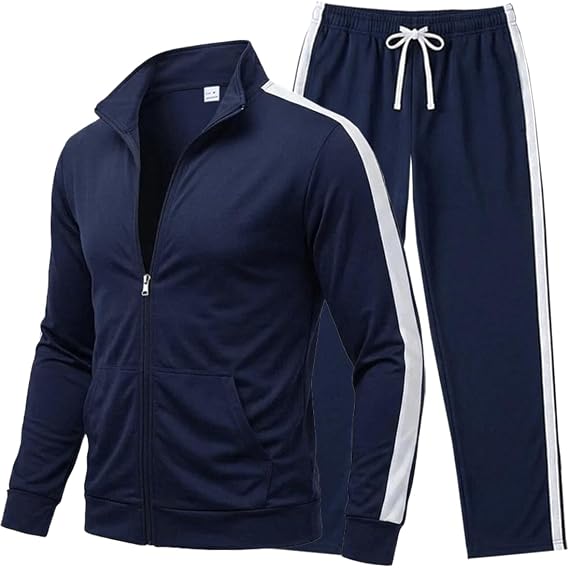 Men's 2 Piece Tracksuit Jacket Zipper Stand Collar Jogging Bottoms Running Gym Casual