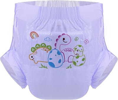 CutiePlusU Adult Diapers Sample 3 Pieces Adult Brief Diaper Incontinence Underwear Purple Baby Dinosaur Medium 28-38
