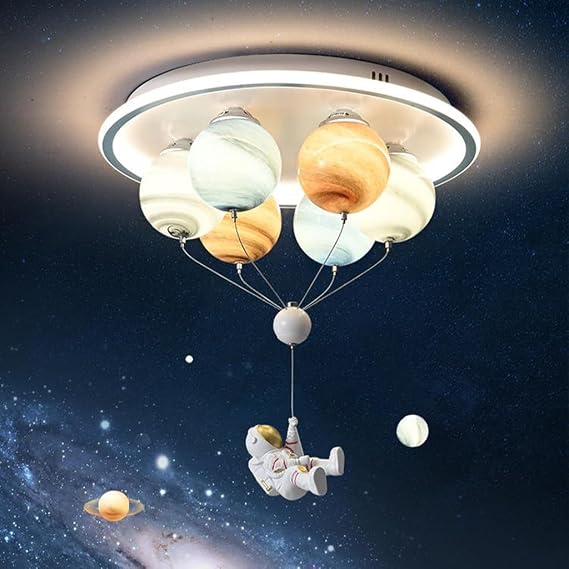 Ceiling lamp LED Cartoon Astronaut Ceiling Light Embedded Bedroom Lighting Creative Glass Planet Chandelier Children's Room Restaurant Kindergarten Toy Room Reading Room Three-Color lamp