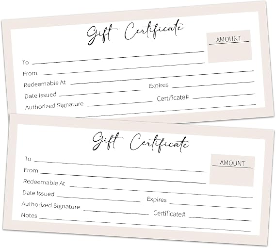 25 Blank Gift Certificates for Business, 3.5 x 8 Inches Double Side Gift Certificate Cards Paper Vouchers for Spa, Salon, Restaurants, Client Vouchers for Birthday, Work Business Present Card - 001
