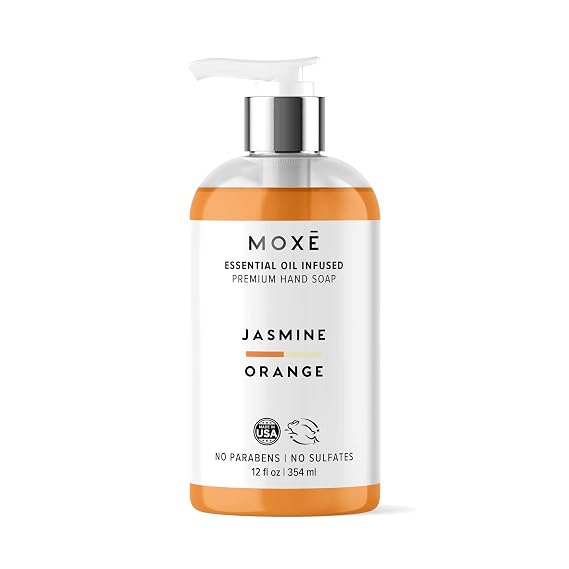 MOXE All Natural Hand Wash Aromatic Jasmine Orange Scent Gentle, Organic & Plant-Based For Kitchen & Bathroom Biodegradable, Vegan, Cruelty-Free, No Sulfates or Parabens 12 oz
