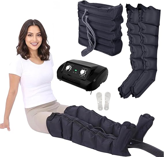 Air Compression Massager for Legs, Arms, Waist - Circulation and Relaxation, Lymphatic Drainage Massager for Home and Office Use, Timing Function, 6 Cavity Pressotherapy