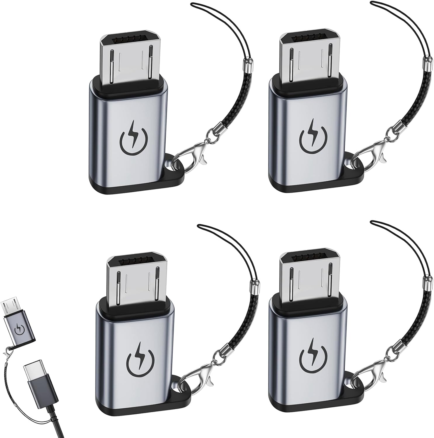 USB C to Micro USB Adapter (4-Pack) USB C Female to Micro USB Male Adapter Supports 18W Fast Charging Does Not Support OTG Connection Such as Headphones External Hard Drives Keyboards or M