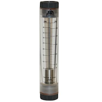 PRM 5-40 GPM Water Rotameter Flow Meter, 1 Inch Female NPT, Acrylic Body with PVC End Tails, Viton Seals, UV Resistant, 4% Accuracy, Max Pressure 85 PSI, Max Temp 125F