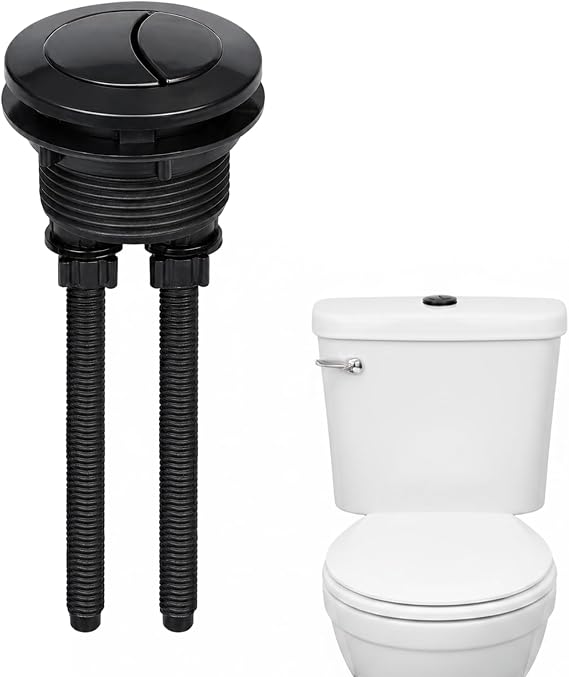 Toilet Flush Button, Black Dual Flush Push Button Replacement for Toilet Cistern, Small Size Modern Design with Adjustable Rod, Easy Installation for Bathroom Renovation and Emergency Repair