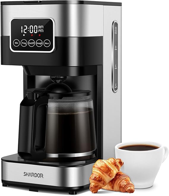 SHARDOR - Programmable Coffee Maker 10 Cup Regular Strong Coffee Maker for Home and Office, Auto Shut-off Permanent Filter, Silver