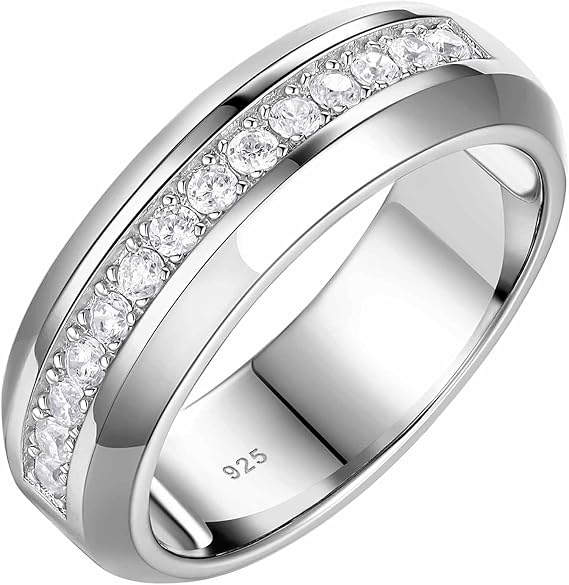 Mens Wedding Band Ring White Gold 925 Sterling Silver 14 Round Cut Cubic Zirconia Promise Ring For Him Size O-Z+2