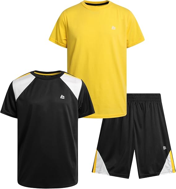 RBX Boys 3 Piece Short Sleeve Athletic Shirts & Shorts Elastic Waist 4-12
