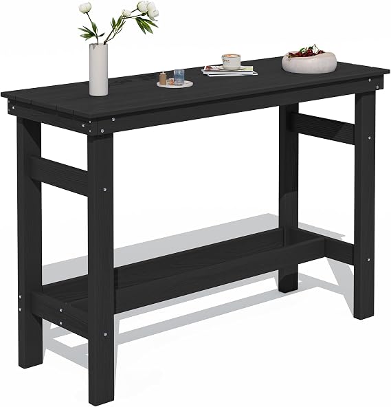SERWALL 41" HDPE Outdoor Bar Table with 1.6" Umbrella Hole, Black | Patio Bar Counter Height Table, All-Weather Rectangle Bar Table for Backyard, Garden, Poolside, Balcony