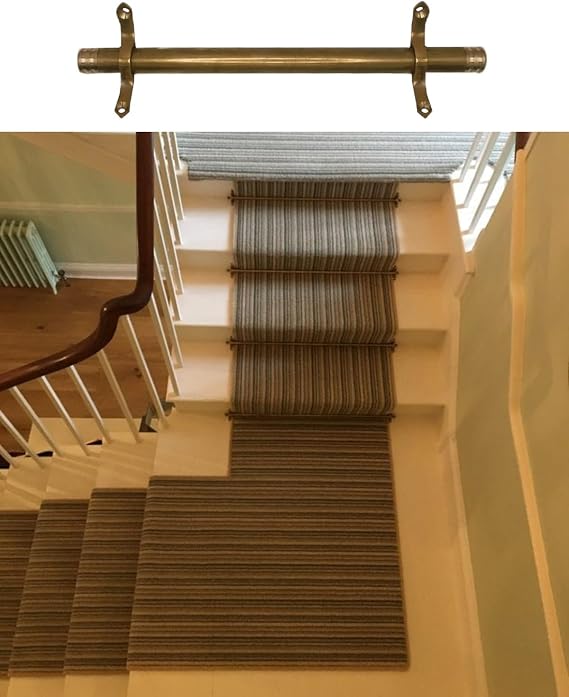 Stair Runner Rods Vintage Brass Stair Carpet Runner Rod Set with Bracket Hardware, Indoor Staircase Non Slip Rug Holders Sturdy Tube Decor, Easy to Install(35cm/13.8in/1.1ft)