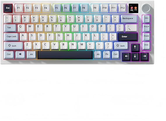 FKZ K75 Mechanical Keyboard with Knob Screen,75% Hot Swap Tri-Mode Bluetooth 5.0/2.4G Wireless/Type-C Wired RGB Gaming Keyboard PCB Gasket Mount Custom Creamy Blue&White Keyboard