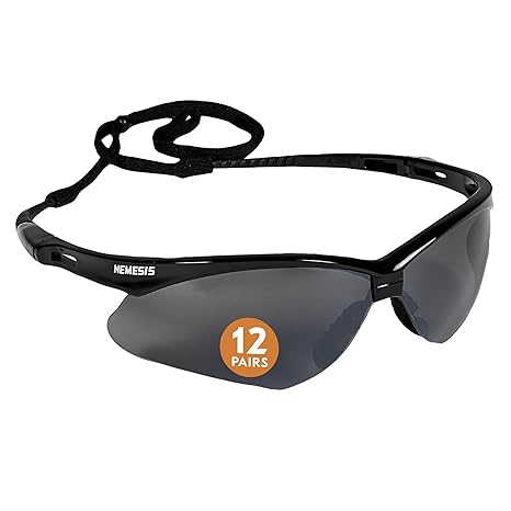 KleenGuardTM V30 NemesisTM Safety Glasses (25688), with Mirror Coating, Smoke Lenses, Black Frame, Unisex Sunglasses for Men and Women (Qty 12)