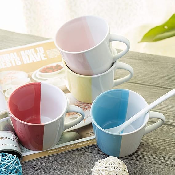 MU Household Simple 4 Cup Set Ceramic Mug Coffee Cup Korean Breakfast Milk Cup Office Drinking Water Cup,E