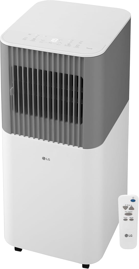 LG 5,000 BTU SACC (8,500 BTU ASHRAE) Portable Air Conditioner, 115V, Cools 150 Sq.Ft. (10' x 15' Room Size), Quiet Operation, LCD Remote Control, and Window Installation Kit, White & Gray