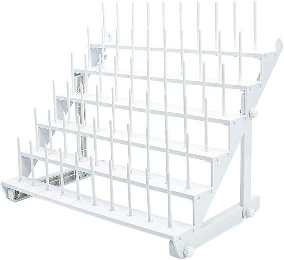 Sew Tech Thread Rack for 60 Spools or 30 Cones, Wall Mounted Large Thread Holder with Long Pegs, Bright White Plastic Thread Stand for Embroidery Serger Sewing Thread Storage and Hair Braiding