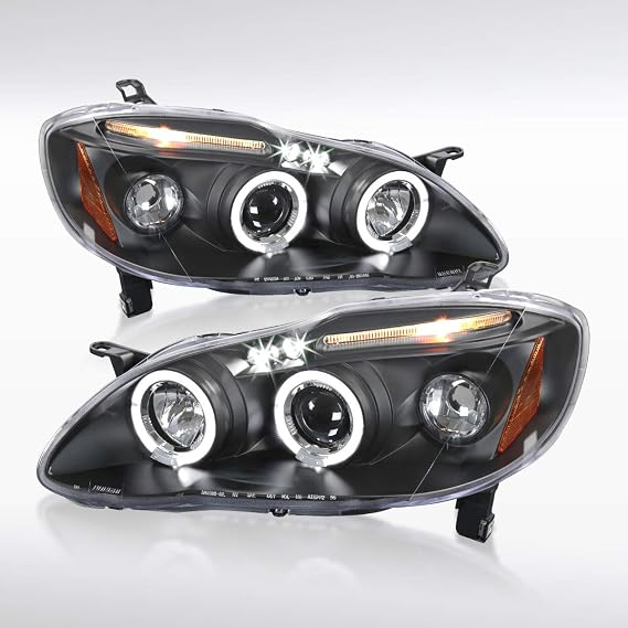 Autozensation Headlights For 2003-2008 Toyota Corolla Black Left+Right