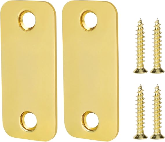 Brass Door Filler Plate 1" x 2-1/4" with Round Corner, Door Edge Hole Cover Plate 2 Pack