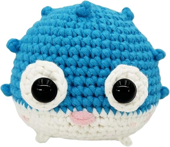 DIY Animals Crochet Kit, Crochet Doll Kit Starter Needlework Rabbit Fish Classic, Blue