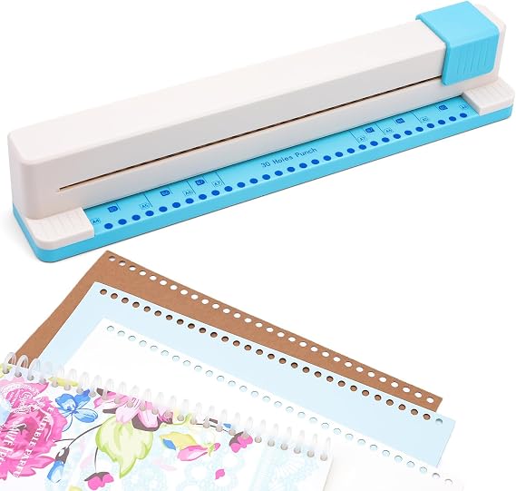 30 Hole Paper Punch, Binding Machine for Planner, A4 A5 A6 A7 B5 B6 B7 Book Binder Notebooks Loose Leaf Paper Punch Machine, Portable Adjustable Hole Puncher, 5-Sheet Capacity, for School, Office
