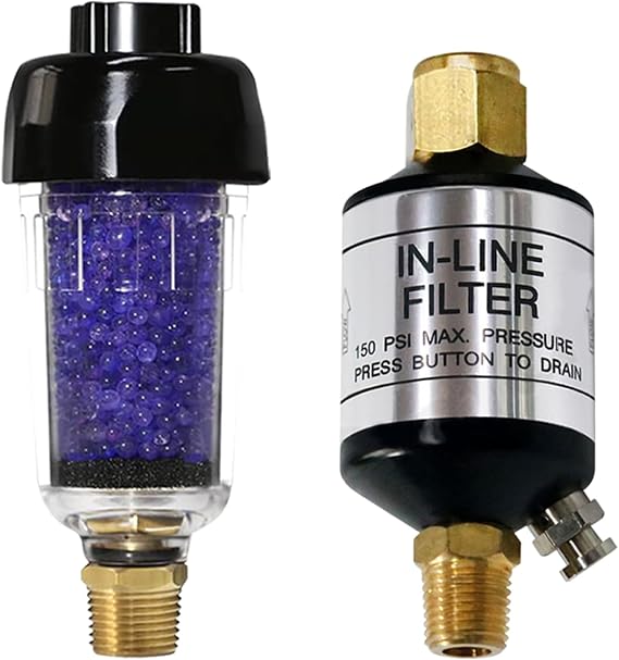 LE LEMATEC 1/4-Inch Compressed Air Desiccant Filter and Inline Filter with Drain Valve Bundle