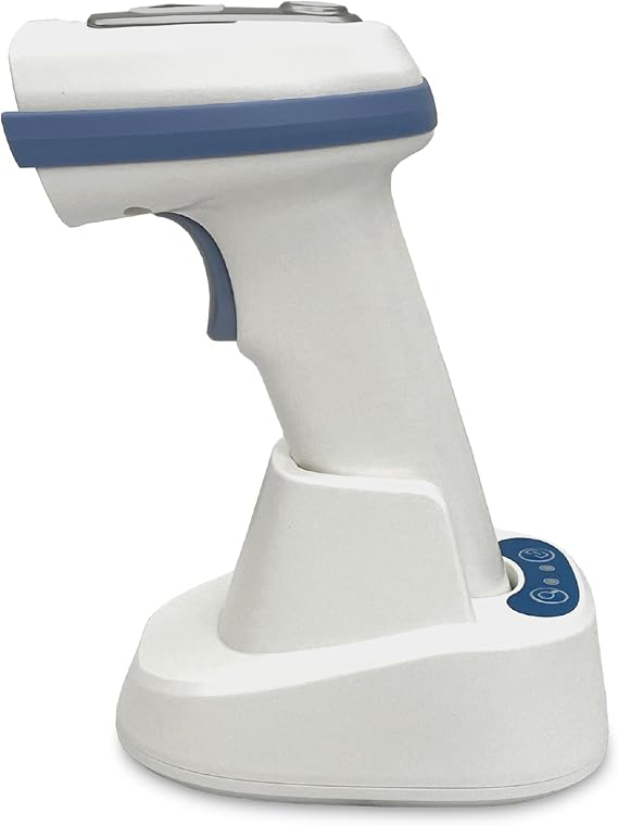 AMBIR BR312 Wireless Healthcare Barcode Scanner, 2.4Ghz USB Charging Station, White/Blue