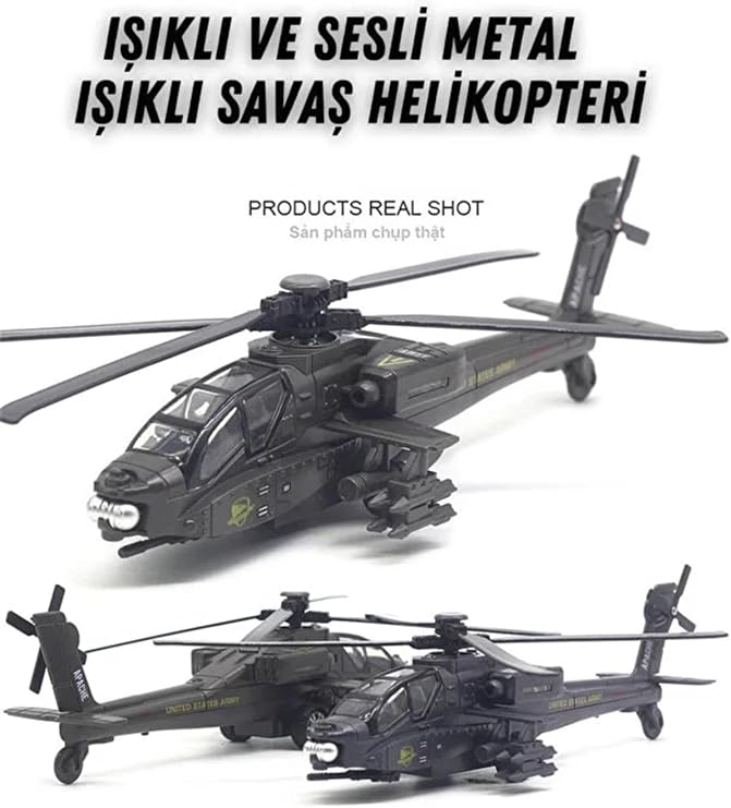 23 Cm Sesli Işıklı Metal Helikopter Oyuncak – Çek Bırak Ses Ve Işık Dayanıklı Model Helikopter