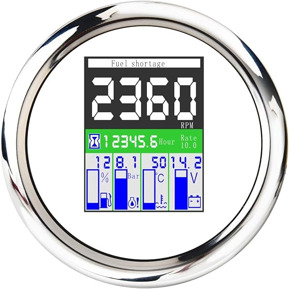 ELING 5-in-1 Multi-Functional Tachometer Voltmeter Oil Pressure Fuel Level Water Temp Gauge 9-32V for Car Motorcycle Tractor Truck 85mm (WS)