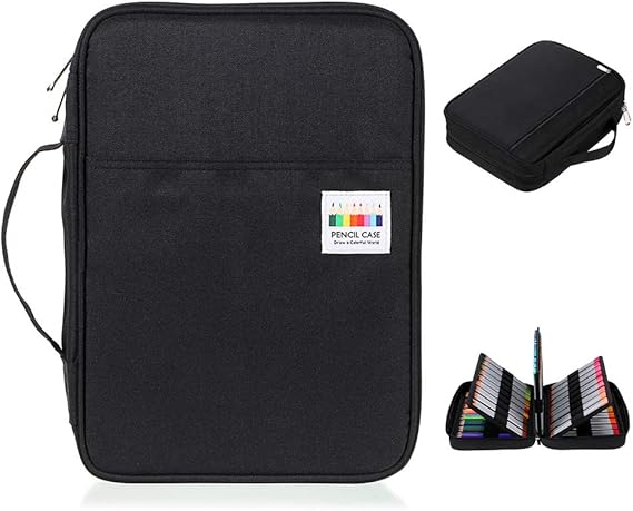 BTSKY Colored Pencil Case 220 Slots Pen Pencil Bag Organizer with Handy Wrap Portable- Multilayer Holder for Prismacolor Crayola Colored Pencils & Gel Pen(Black)