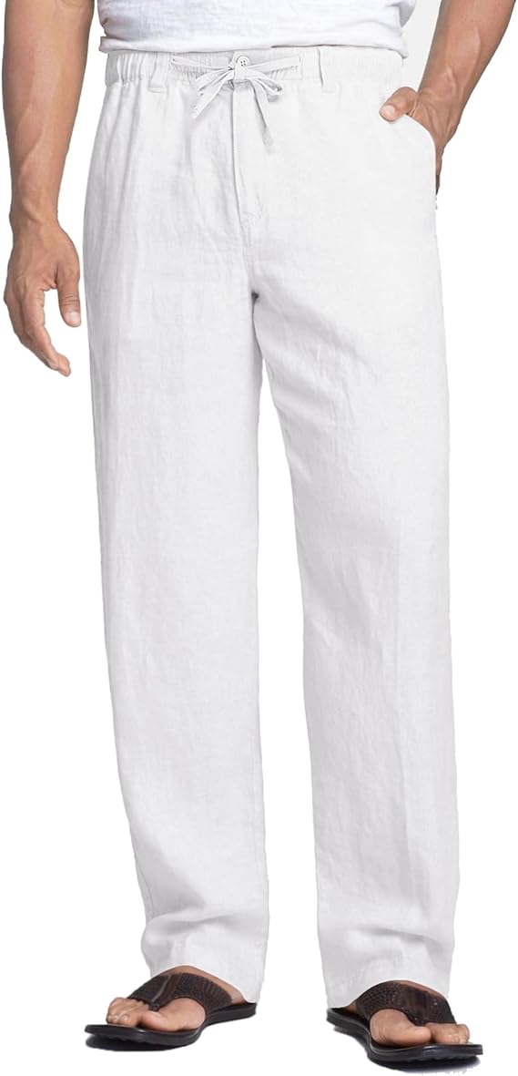COOFANDY Men's Linen Pants Casual Lightweight Drawstring Beach Summer Pant