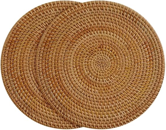 Rattan Coasters Set of 2, Natural Handmade Round Woven Coasters for Drinks, Boho Coasters Bar Coasters for Dining Table Home Decor (18cm/7inch)