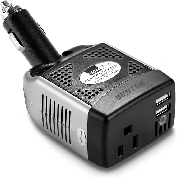BESTEK 150W Power Inverter 12V to 110V Voltage Converter Car Charger Power Adapter with 2 USB Charging Ports (3.1A Shared) (100W)