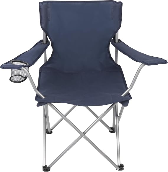 Four-Fold Camping Chair with Cup Holder, Dark Blue